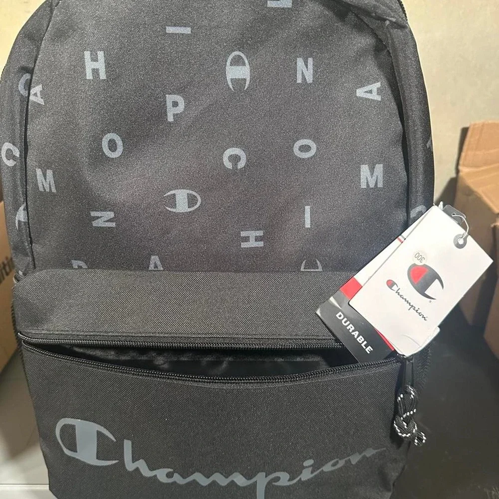 Champion Black Monogram Logo Backpack Laptop Sleeve School Travel Bag NEW